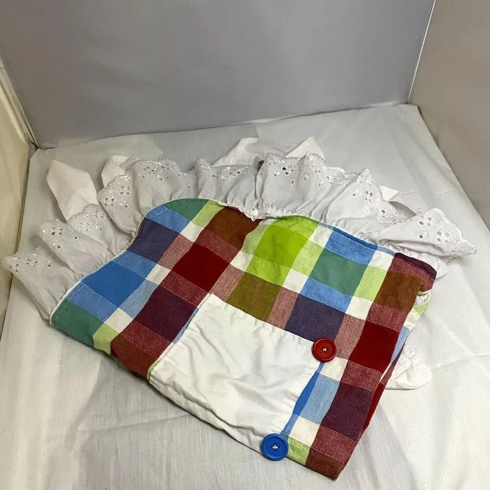 #7124 Adult Checkered White Red Green Blue Full Apron with Pockets Hand Made